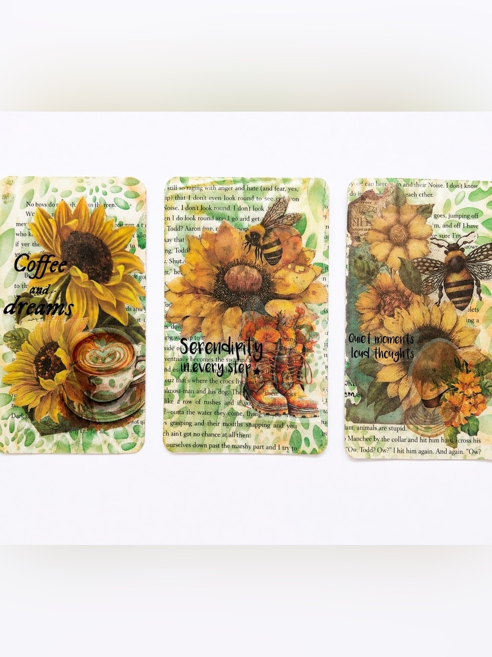OOAK Handmade Junk Journal Cards Bee Sunflower Cottagecore Ephemera Set